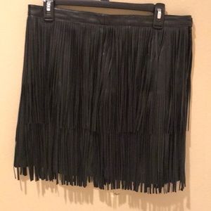 Black Leather Fringe Skirt